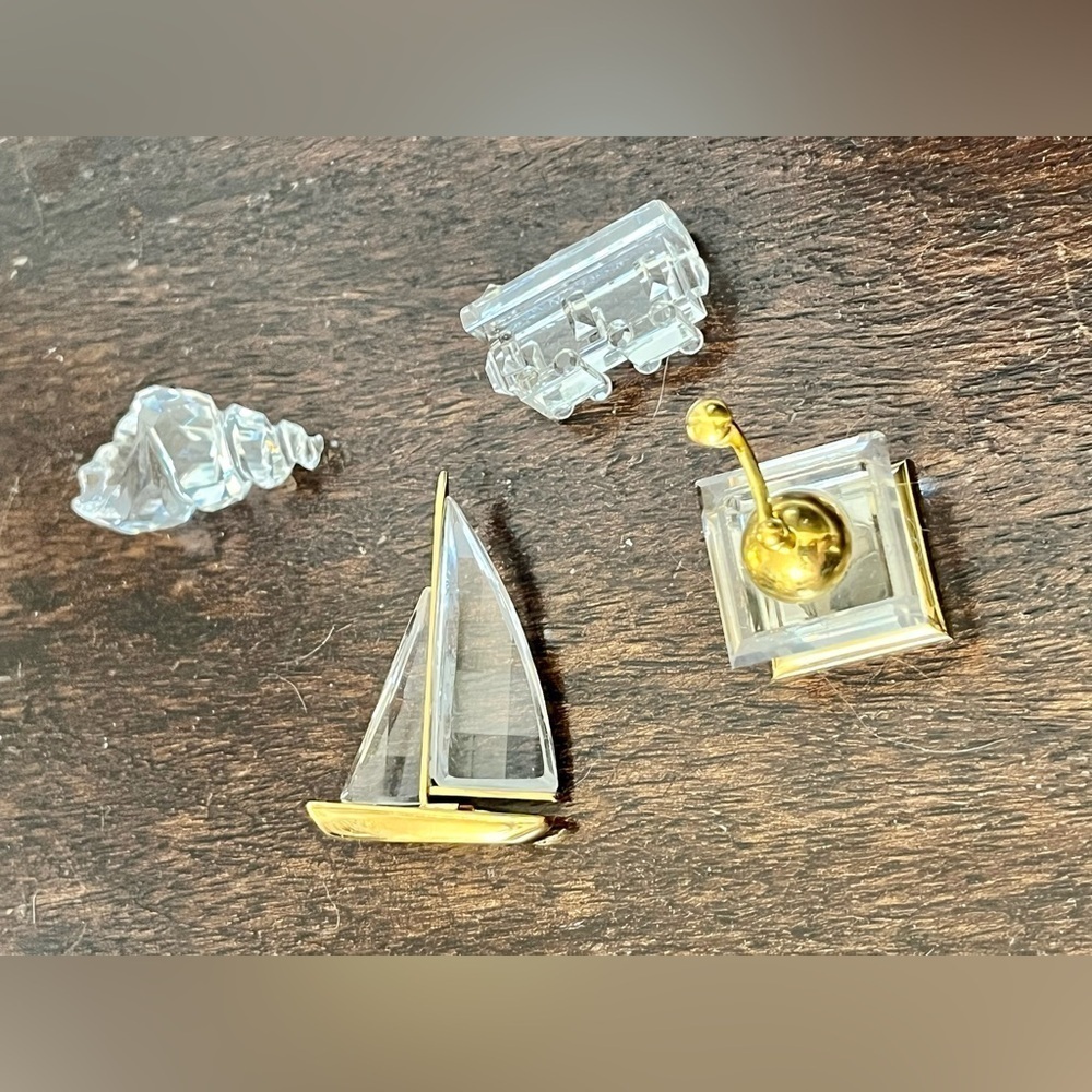 Swarovski Crystal Memories Coffee Griner, Sailboat, Train Piece, Sea Shell all 4